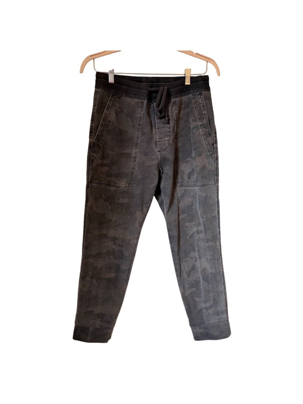 James Perse Camo Jogger Utility Pants Unisex Size 1 Drawstring Gray Green